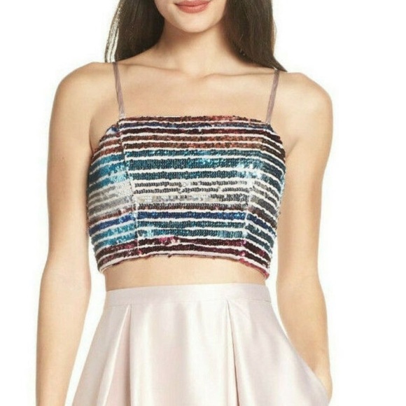 Sequin Hearts Tops - Sequin Hearts Striped Sequin Embellished Multicolor Crop Top Sz 5